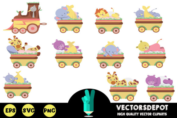 Cute Animals Train Clipart: A Versatile Illustration Pack for Creative Projects