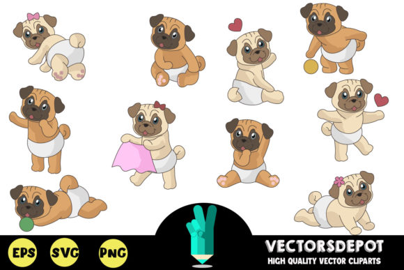 Cute Pugs Clipart: A Versatile and Adorable Design Resource